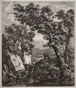 Sechs große aufrechte Landschaften mit Szenen aus dem Alten Testament: Tobias und der Engel