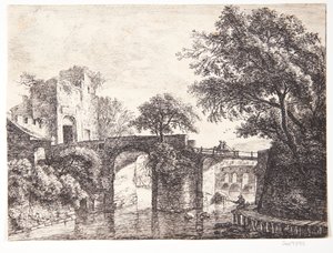 Steinbrücke über einen Fluss von Anthonie Waterloo