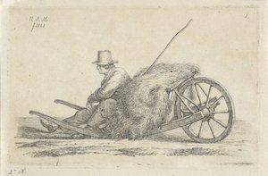 Sitzender Mann bei einer Schubkarre mit Heu von Anthonie Willem Hendrik Nolthenius de Man