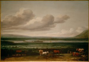 Niederrheinlandschaft bei Kleve mit Festung Schenkenschanz, Hoch- und Niederelten von Anthonie van Borssom