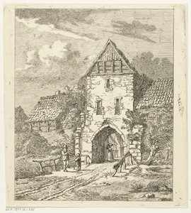 Einige Figuren bei einem alten Stadttor von Anthonie van den Bos