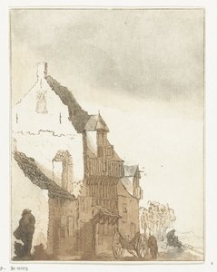 Haus mit Schubkarre vor der Tür