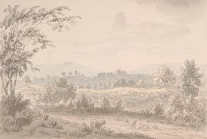 Landschaft mit Schäfer und Schafen