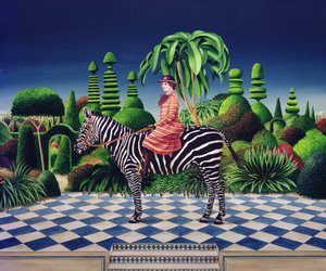 Dame auf einem Zebra