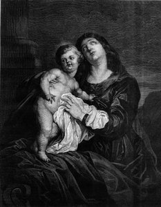 Die Jungfrau und das Jesuskind. Gravur nach einem Gemälde von Anton (Antoon oder Anthony) van Dyck (1599-1641). Gravur in „Le Monde Illustré“ Nr. 1239 vom 25. Dezember 1880. von Anthony van (after) Dyck