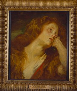 Eine junge Frau, Brustlänge, den Kopf auf die Hand gestützt von Anthony van Dyck