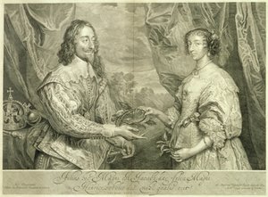 Karl I. (1600-49) und Henrietta Maria (1609-69) graviert von George Vertue (1684-1756) nach einem Gemälde von 1634, 1742 von Anthony van Dyck
