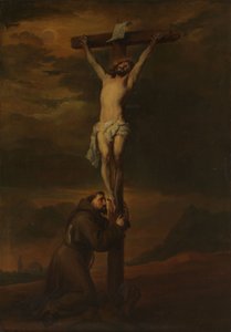 Der heilige Franziskus trauert am Fuße des Kreuzes von Anthony van Dyck