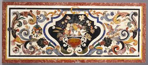 Ein florentinischer Pietra-Dura-Tischplatte, zentriert durch eine Schale mit Früchten und Blumen von Antoine Auguste Ernest Herbert or Hebert