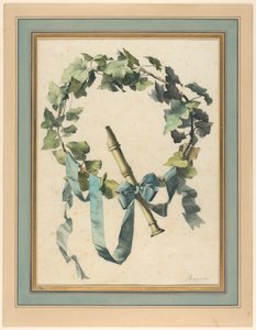 Trophäe mit Flöte, Efeu und blauem Band, 1780–90 von Antoine Berjon