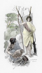 Odyssee von Homer: Odysseus kehrt nach Ithaka zurück und trifft Athena, verkleidet als Hirtenjunge (Illustration von Antoine Calbet)