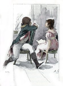 Porträt von Napoleon Bonaparte (1769-1821) mit seiner Verlobten Desiree Clary (1777-1860) ca. April 1795 (Zeichnung von Antoine Calbet aus 