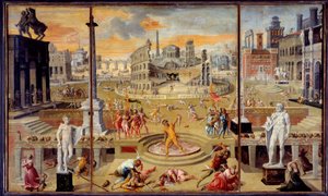 Die Massaker des Triumvirats: Dies ist das Massaker an der republikanischen Opposition, das 43 v. Chr. in Rom durch das Triumvirat von Octavius Caesar (Augustus), Antonius und Lepidus stattfand von Antoine Caron