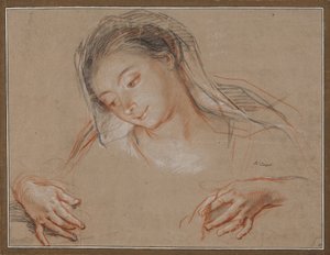 Studie für eine Madonna. Kopf und zwei Hände von Antoine Coypel