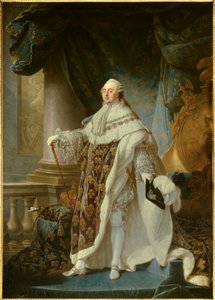 Ganzkörperporträt des Königs von Frankreich Louis XVI (1754-1793) im großen königlichen Kostüm von 1779