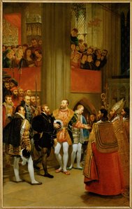 Kaiser Karl V. wird von König Franz I. in der Abtei von St. Denis empfangen