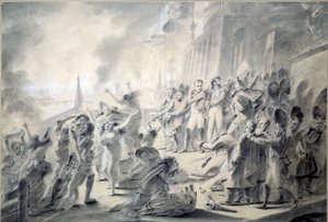 Brand von Moskau am 15.09.1812. Der Gouverneur der Stadt, Graf Rostopchina, verbrannte die Stadt, als Napoleon I. ankam. Zeichnung in brauner Tinte, Waschung, Feder, Bleistift und Gouache von Antoine Jean Gros (1771-1835) 1812 von Antoine Jean Gros