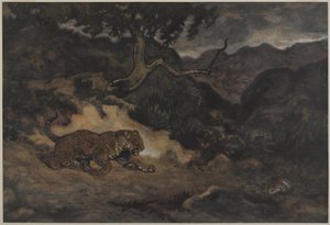 Jaguar entdeckt eine Schlange, ca. 1840