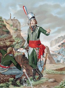 François Séverin Marceau-Desgraviers (1769-1896) Französischer Revolutionssoldat: Republikanische Armee von La Vendée: kämpfte bei Fleurus, Mainz, Mannheim und Koblenz. Schwer verwundet in Altenkirchen. Chromolithografie nach Gemälde. von Antoine Louis Francois (after) Sergent Marceau