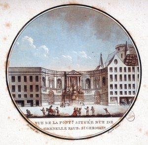 Ansicht des Brunnens in der Rue de Grenelle Faubourg Saint Germain, heutiger Brunnen von Grenelle. In pittoresken Ansichten der Hauptgebäude von Paris von Sergeant