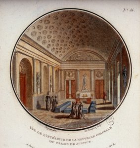 Ansicht des Inneren der neuen Kapelle des Gerichtsgebäudes, jetzt Sainte Chapelle, Paris. In malerische Ansichten der Hauptgebäude von Paris von Sergeant