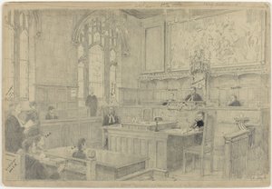Studie der gesamten Komposition für das (unvollendete) Gemälde des niederländischen Gerichts in London, Juni 1942