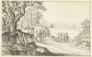 Jäger in einer hügeligen Landschaft von Anton Crussens