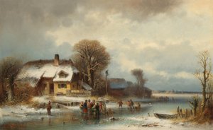 Winterlandschaft mit Schlittschuhläufern