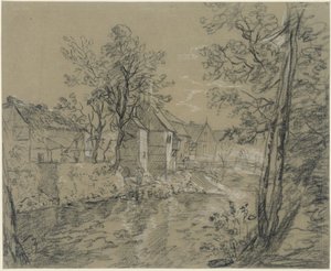 Häuser am Fluss (Häuser an der Weißeritz im Plauenschen Grund bei Dresden) von Anton Graff