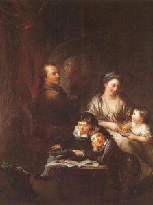 Die Familie des Künstlers vor dem Porträt von Johann Georg Sulzer von Anton Graff