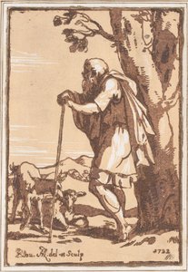 Älterer Schäfer, der sich auf einen Stab stützt, 1722