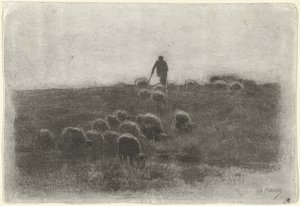 Hirte mit Schafherde