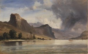 Küstenlandschaft mit Bergen. Ein Sturm zieht auf