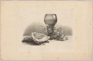 Stillleben mit Glas, Austern und Trauben