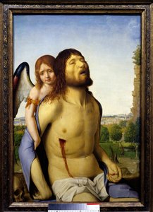 Der tote Christus, unterstützt von einem Engel. Gemälde von Antonello da Messina (1430-1479) 1476-1479. Madrid, Prado Museum von Antonello da Messina