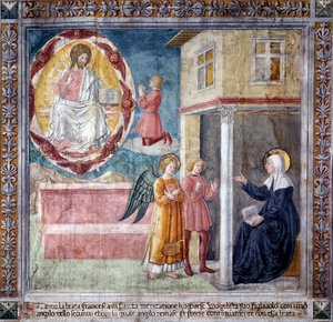 Leben der heiligen Francesca Romana: Der Sohn der Heiligen, der an der Beulenpest starb, erscheint ihr mit einem Engel