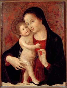 Jungfrau und Kind, Malerei auf Holz von Antonio Aquili, genannt Antoniazzo Romano (aktiv um 1461-1508)