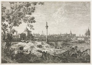 Panorama einer Stadt an einem Fluss von Antonio Canaletto