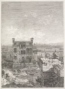 Ansichten: Ein Haus umgeben von sechs Säulen von Antonio Canaletto
