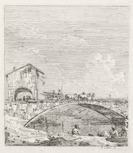 Ansichten: Ein Wagen überquert eine Brücke, 1735-1746