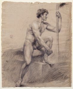 Studie eines männlichen Aktes, sitzend auf einem Podium, Antonio Canova, Zeichnung von Antonio Canova