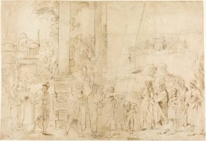 Der heilige Paulus tauft Dionysius den Areopagiten (recto); Skizzen eines Babys, Hände (verso)