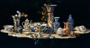 Tischplatte mit Porzellanvasen, ca. 1797, hergestellt in den Großherzoglichen Werkstätten in Florenz nach einem Modell von Antonio Cioci