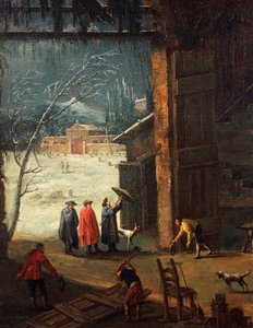 Der Winter, die Ankunft eines Edelmanns in der Villa (Detail) von Antonio Diziani