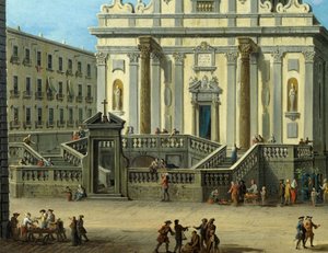 San Gaetano Platz mit Basilika San Paolo Maggiore in Neapel (Detail) von Antonio Joli