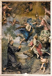 San Pasquale Baylon in Anbetung (Fresko auf geschnitztem Holz) von Antonio Maria Maragliano