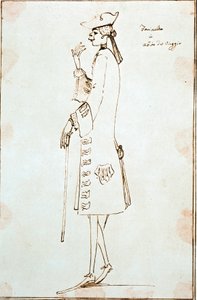 Porträt des Kastratensängers Carlo Broschi dit Farinelli (1705-1782) während seiner Reise nach Venedig, um Tommaso Albinonis „La Didone abbandonata“ um 1725 aufzuführen. Zeichnung von Anton Maria Zanetti (1680-1767) Venedig, Fondazione Cini