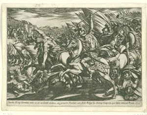 Angriff der Kavallerie mit zwei von Speeren durchbohrten Männern von Antonio Tempesta
