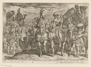 Abraham bringt Lot und seine Familie in sein eigenes Land. Alttestamentliche Kampfszenen von Antonio Tempesta