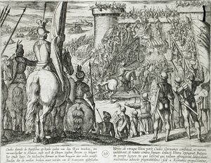 Civilis greift mithilfe beweglicher Holzbrücken eine Festung an von Antonio Tempesta